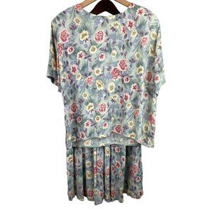 Vintage Jaclyn Smith Floral Two-Piece Set w/Pleated Skirt Womens Size Large